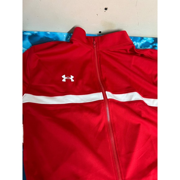 ❄️Under Armour Mens Team Knit Warm Up Full Zip Jacket Red White 1376884 LG - Picture 3 of 13